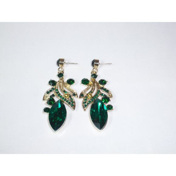 Green 2 pcs Statement Rhinestone Necklace Set, Bridal Party Drag Queen Necklace - Picture 4 of 8